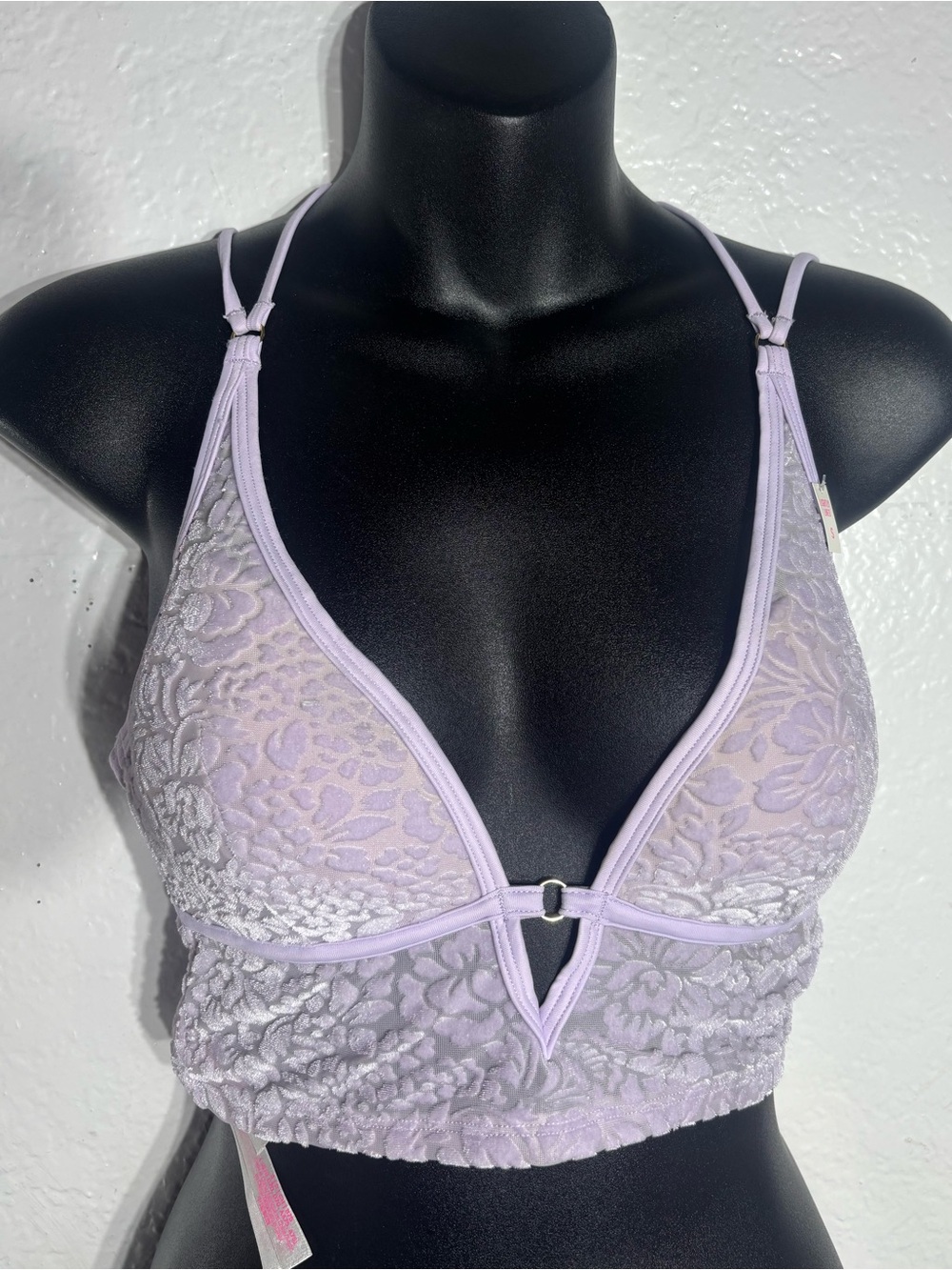 Victoria’s Secret pink small purple floral print velvet‎ bralette long line new